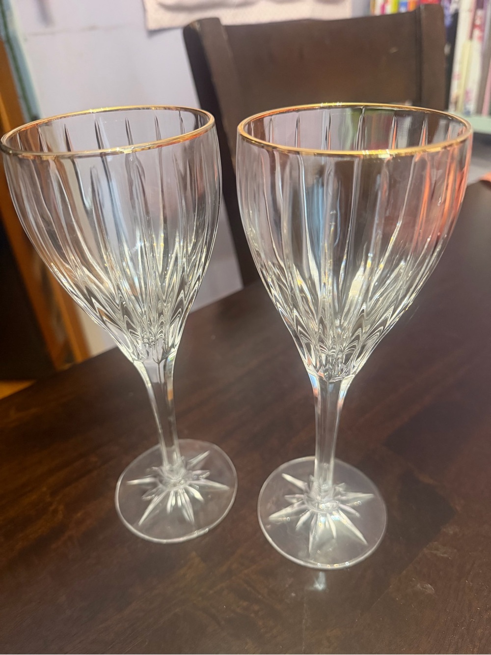 Mikasa GOLDEN TIARA Crystal Wine or water Glasses with Gold Rim - Set of 2